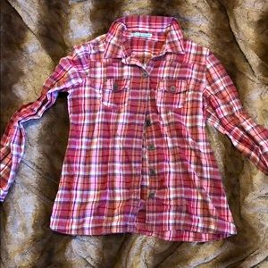 Plaid flannel button up top.